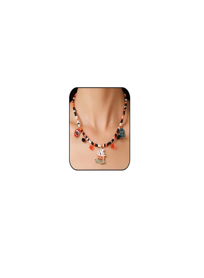 PINCHUAN Halloween Choker Necklace for Women Gothic Cute Colorful Beaded Necklace Halloween Pumpkin/Ghost/Spider Charm Necklace Halloween Choker Necklace Halloween Costume Party Jewelry Gifts-wicked - Image 1